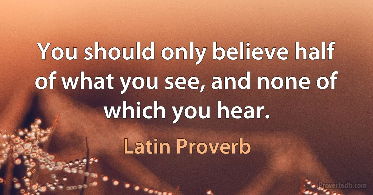 You should only believe half of what you see, and none of which you hear. (Latin Proverb)