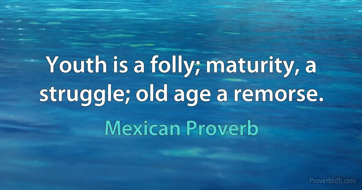 Youth is a folly; maturity, a struggle; old age a remorse. (Mexican Proverb)