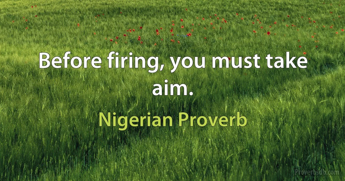 Before firing, you must take aim. (Nigerian Proverb)