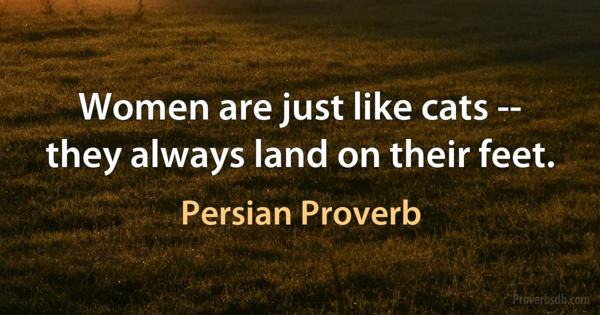 Women are just like cats -- they always land on their feet. (Persian Proverb)