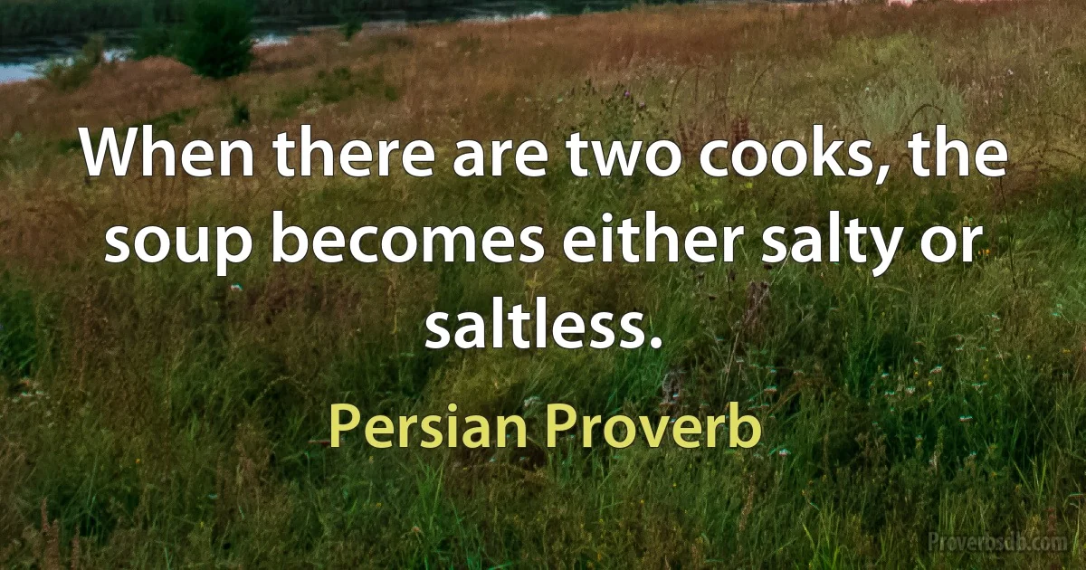 When there are two cooks, the soup becomes either salty or saltless. (Persian Proverb)