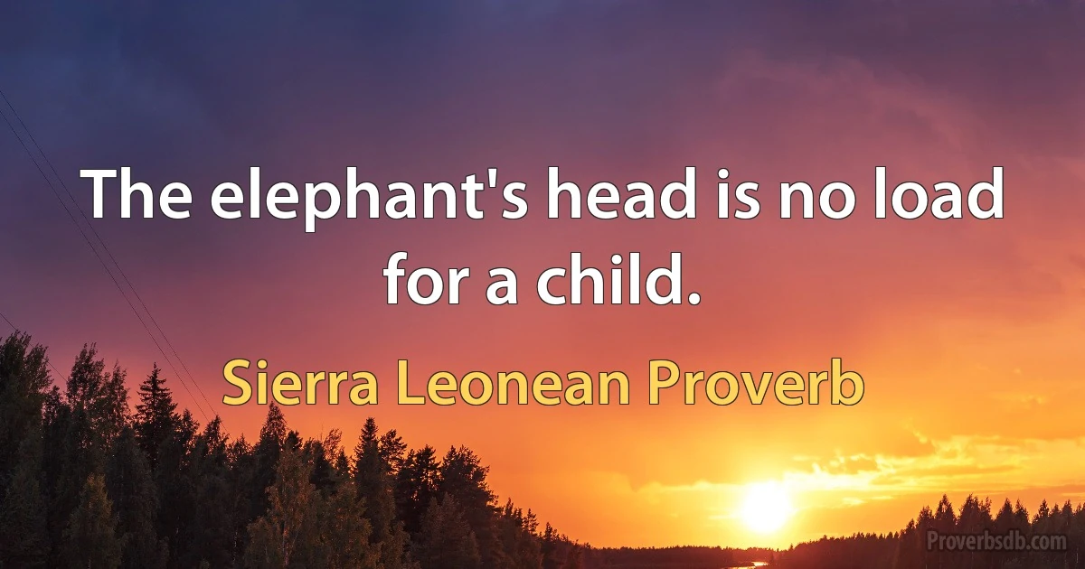 The elephant's head is no load for a child. (Sierra Leonean Proverb)