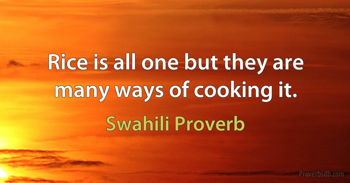 Rice is all one but they are many ways of cooking it. (Swahili Proverb)