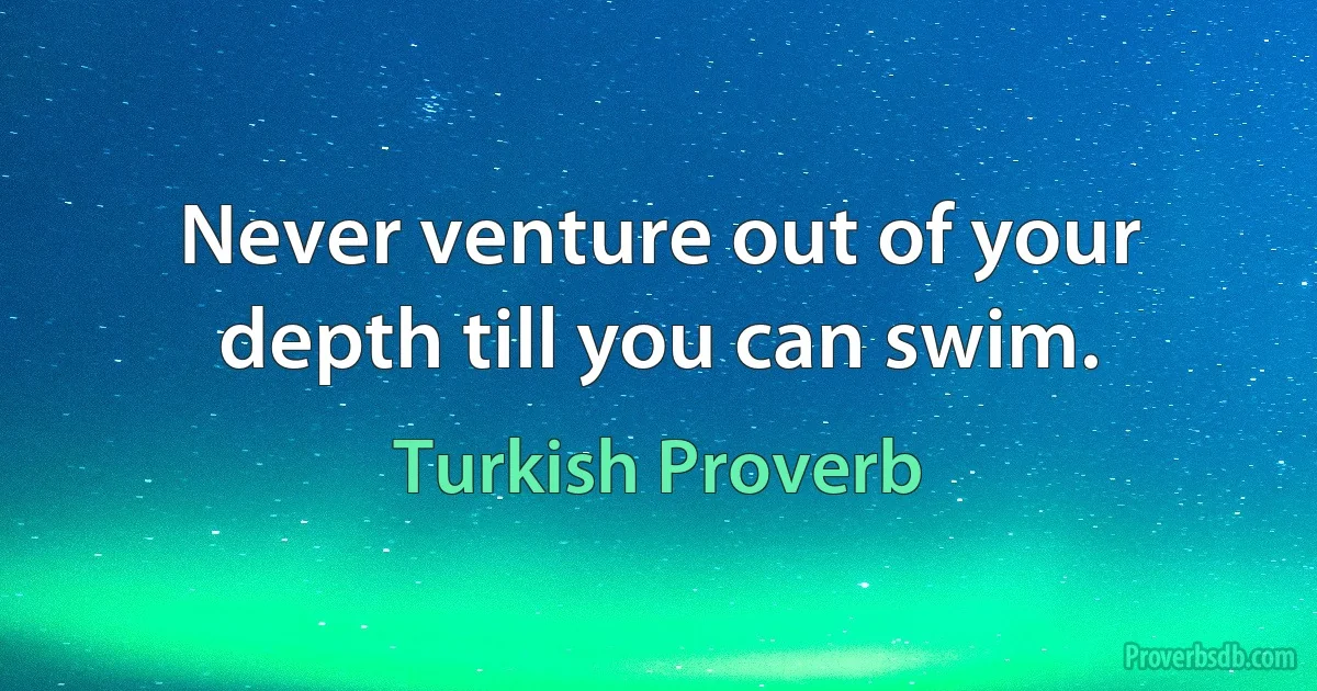 Never venture out of your depth till you can swim. (Turkish Proverb)