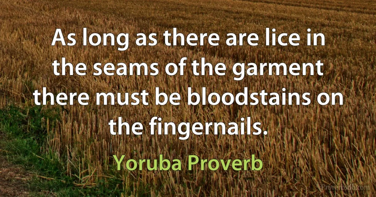 As long as there are lice in the seams of the garment there must be bloodstains on the fingernails. (Yoruba Proverb)