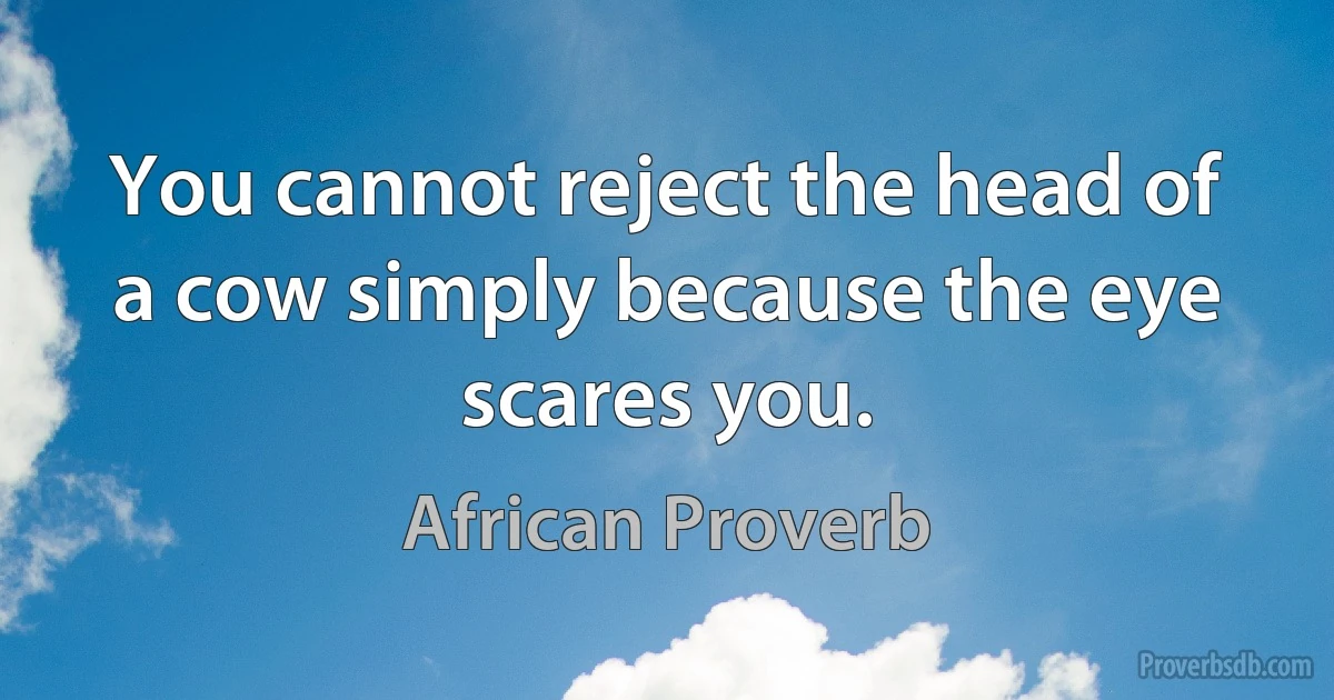 You cannot reject the head of a cow simply because the eye scares you. (African Proverb)