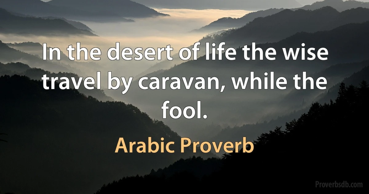 In the desert of life the wise travel by caravan, while the fool. (Arabic Proverb)