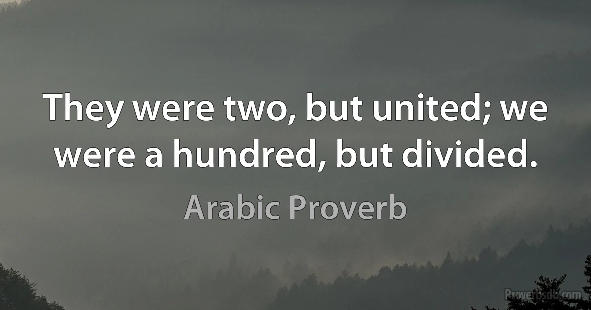 They were two, but united; we were a hundred, but divided. (Arabic Proverb)