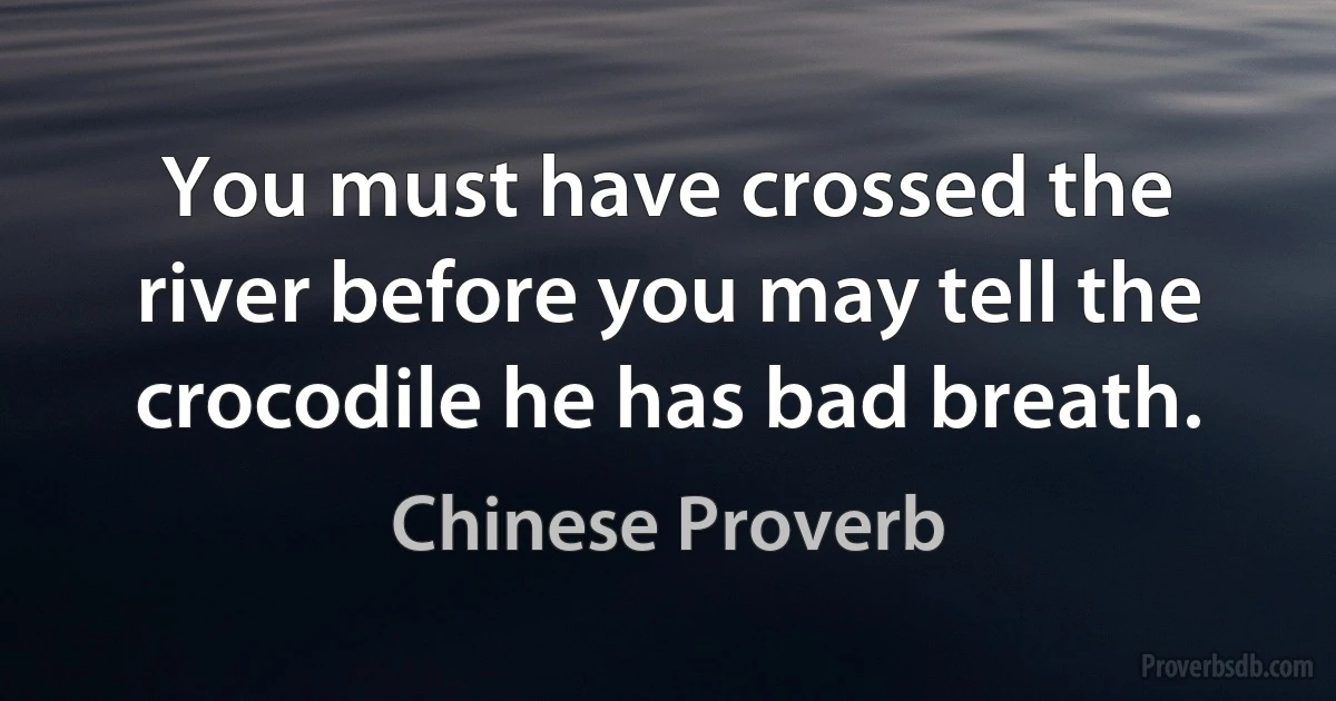 You must have crossed the river before you may tell the crocodile he has bad breath. (Chinese Proverb)