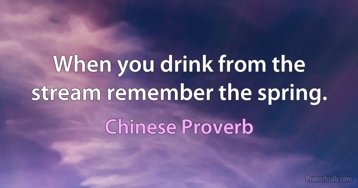 When you drink from the stream remember the spring. (Chinese Proverb)