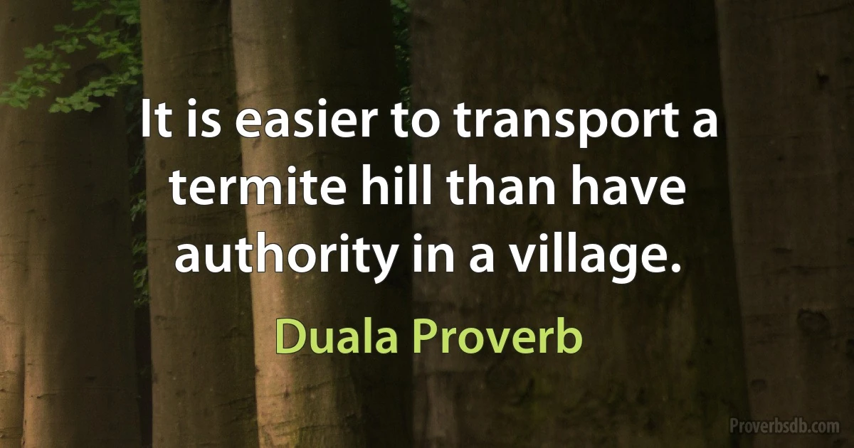 It is easier to transport a termite hill than have authority in a village. (Duala Proverb)