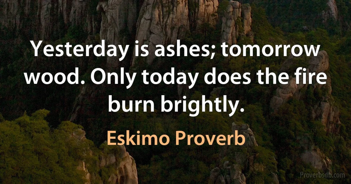 Yesterday is ashes; tomorrow wood. Only today does the fire burn brightly. (Eskimo Proverb)