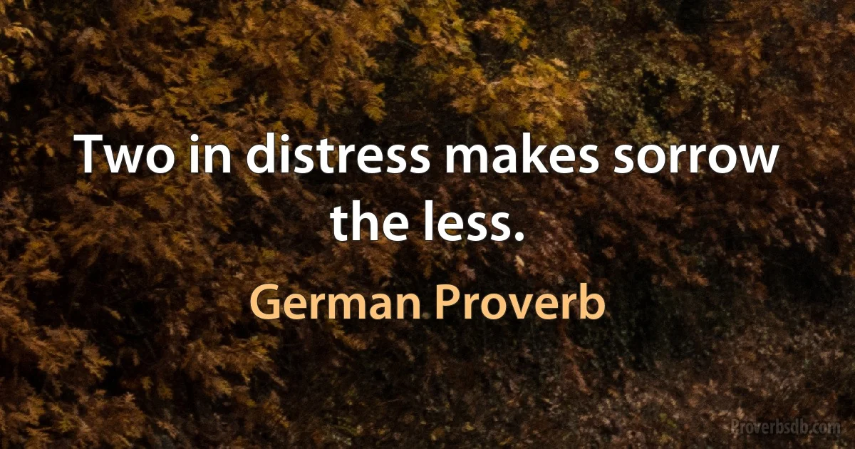 Two in distress makes sorrow the less. (German Proverb)