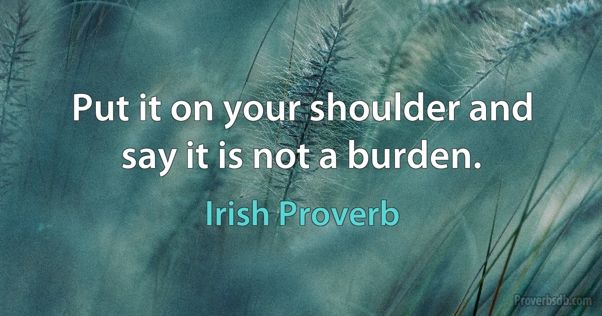 Put it on your shoulder and say it is not a burden. (Irish Proverb)