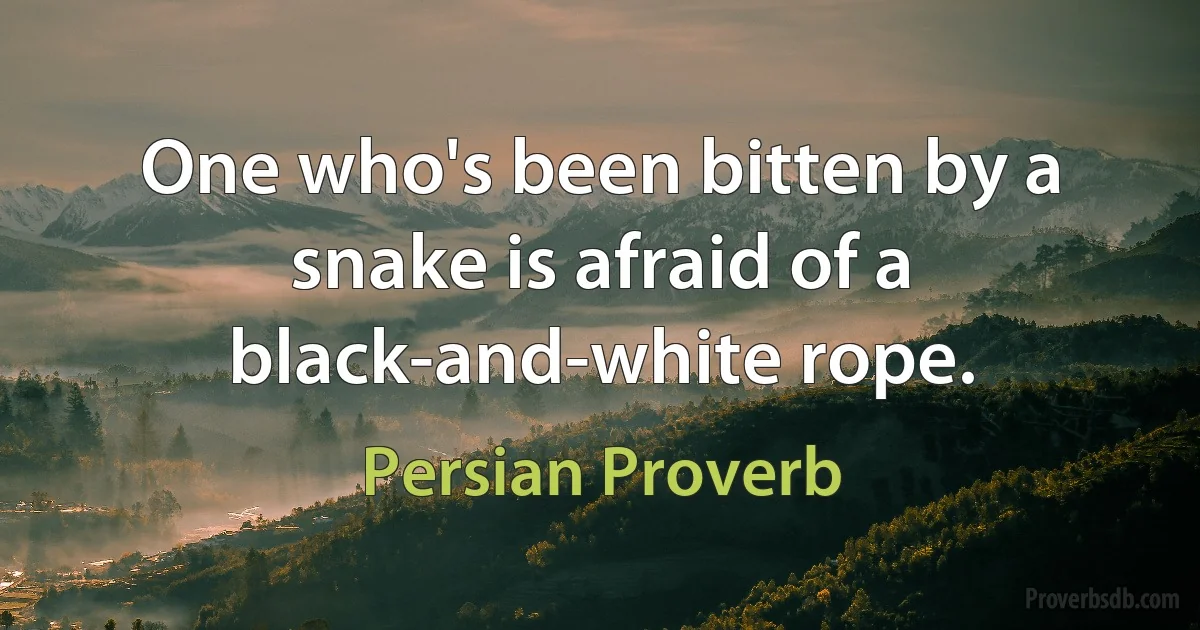 One who's been bitten by a snake is afraid of a black-and-white rope. (Persian Proverb)