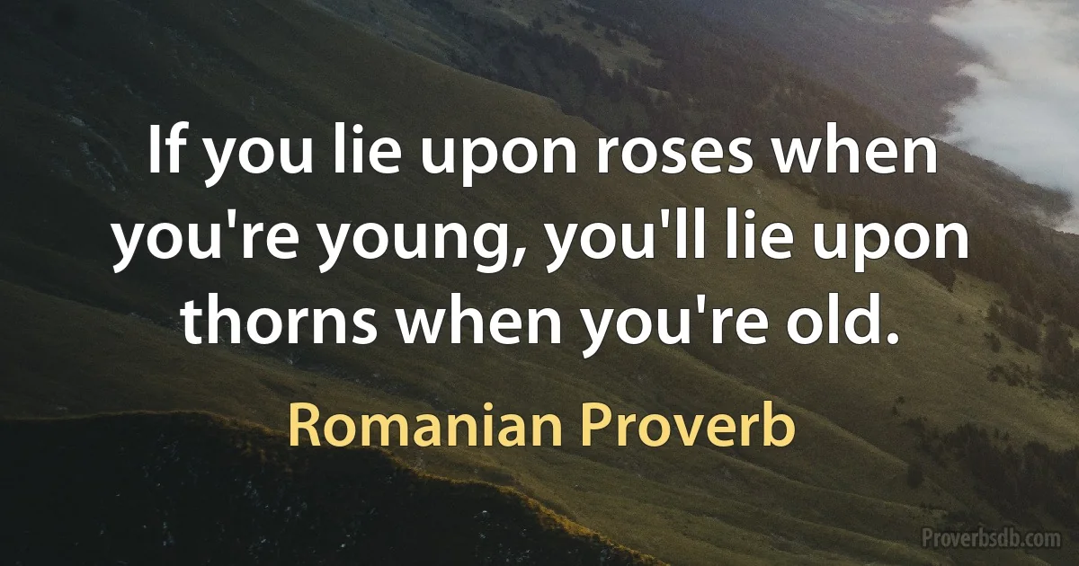 If you lie upon roses when you're young, you'll lie upon thorns when you're old. (Romanian Proverb)