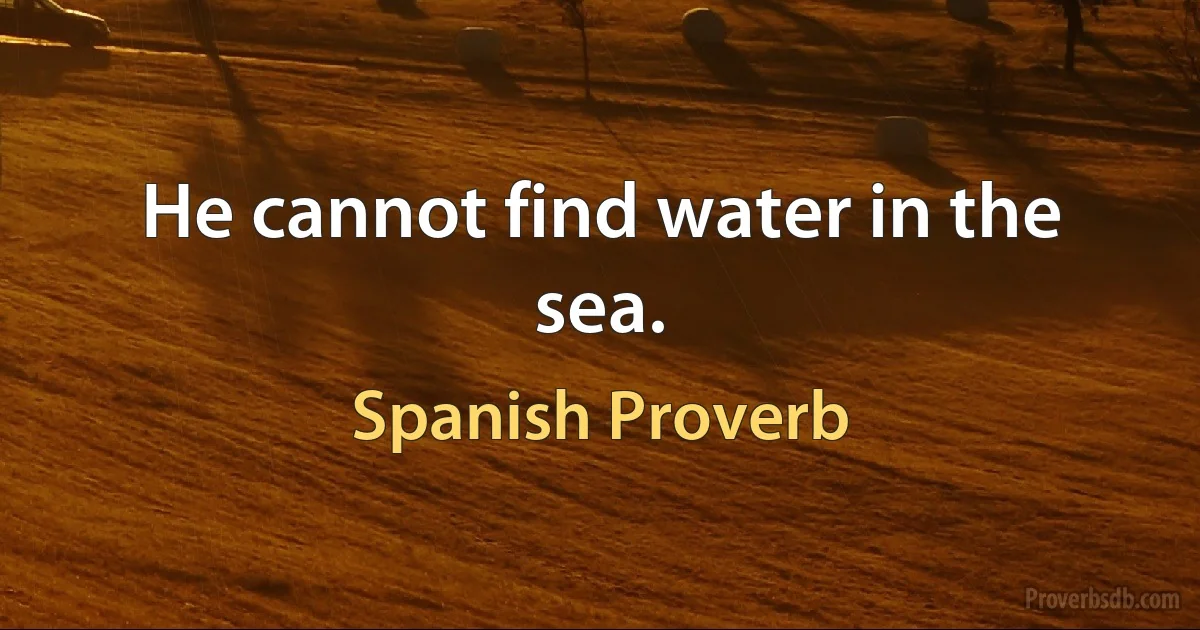 He cannot find water in the sea. (Spanish Proverb)