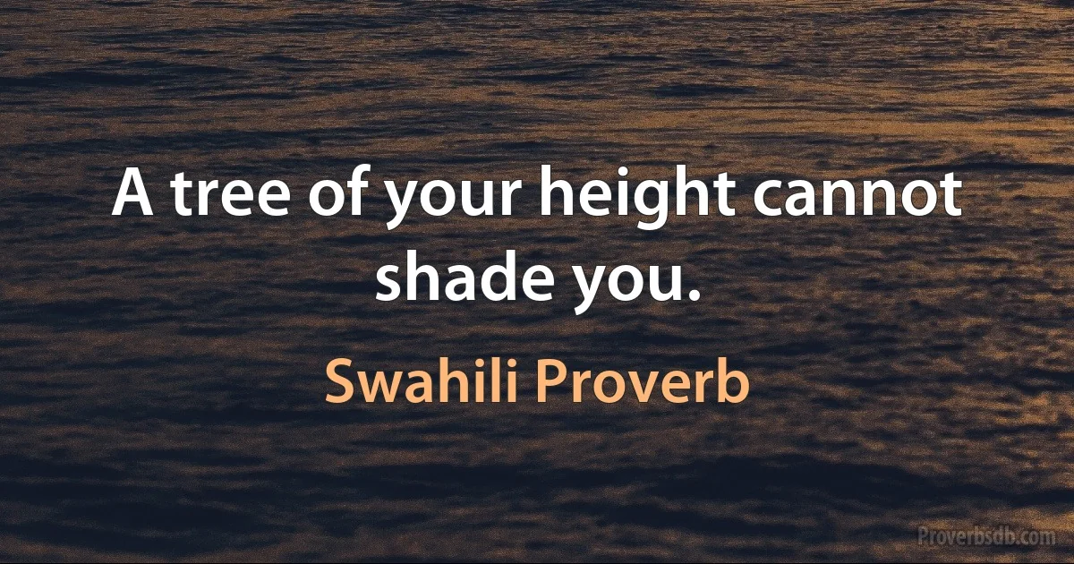 A tree of your height cannot shade you. (Swahili Proverb)