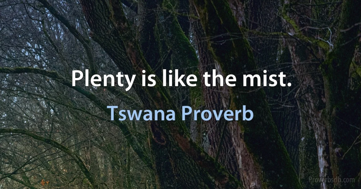 Plenty is like the mist. (Tswana Proverb)