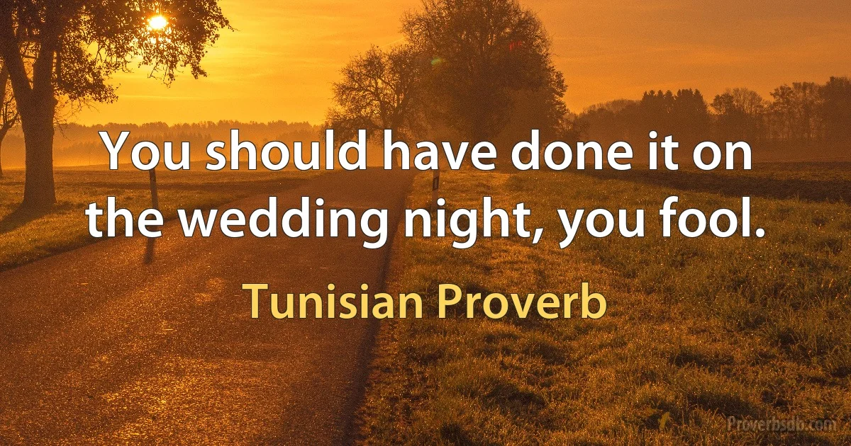 You should have done it on the wedding night, you fool. (Tunisian Proverb)