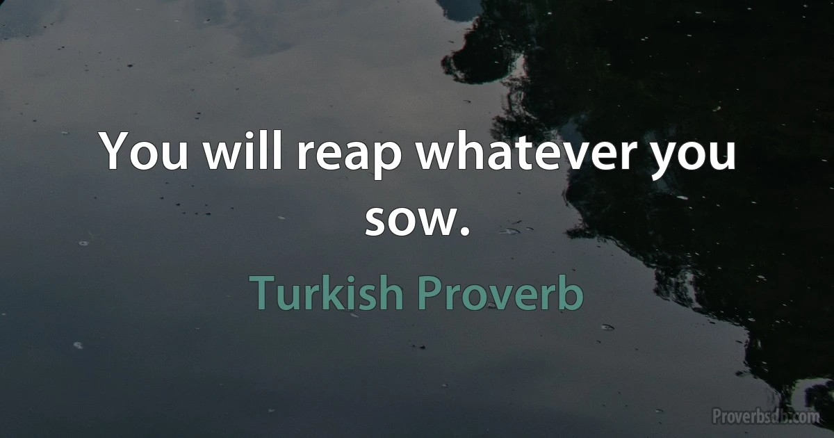 You will reap whatever you sow. (Turkish Proverb)