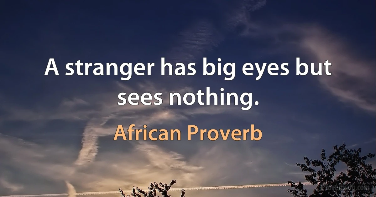 A stranger has big eyes but sees nothing. (African Proverb)