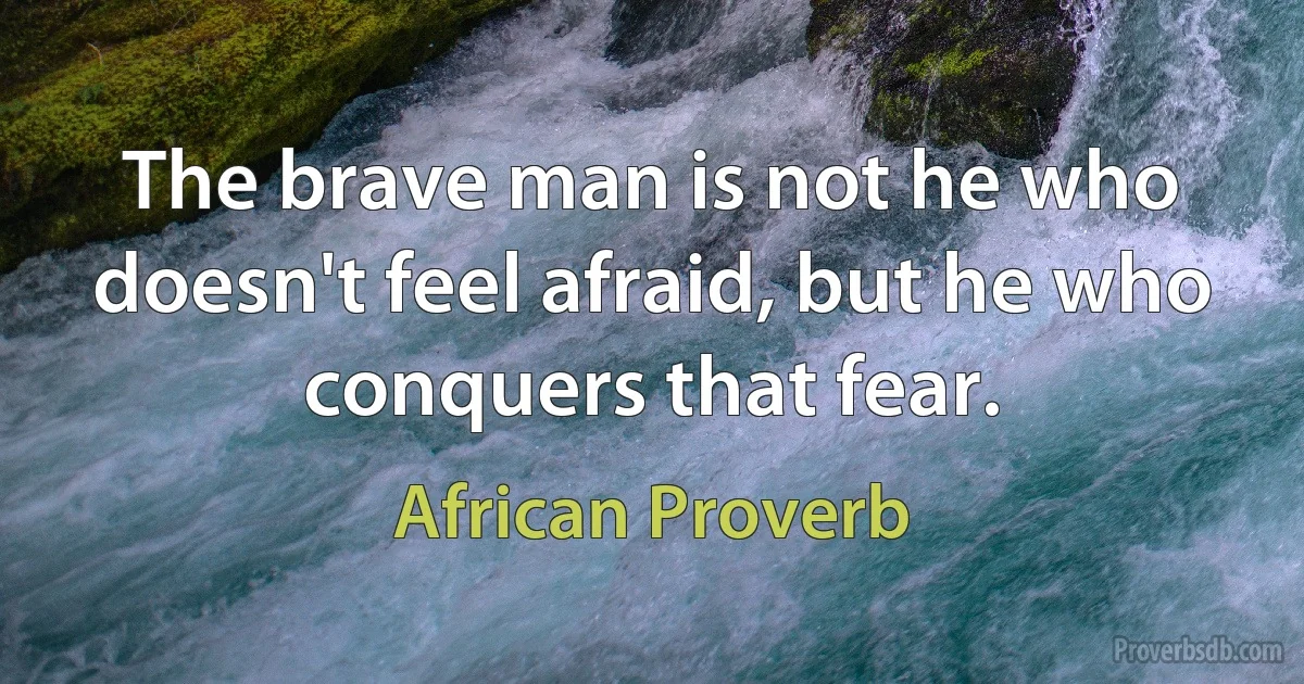 The brave man is not he who doesn't feel afraid, but he who conquers that fear. (African Proverb)