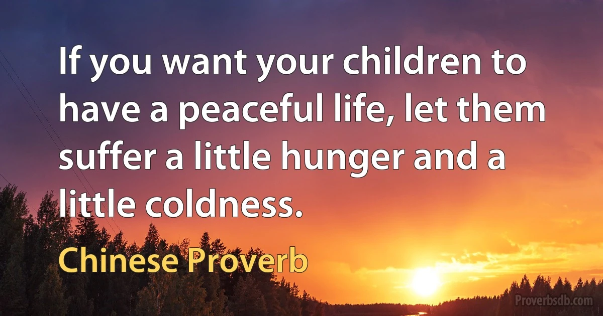 If you want your children to have a peaceful life, let them suffer a little hunger and a little coldness. (Chinese Proverb)