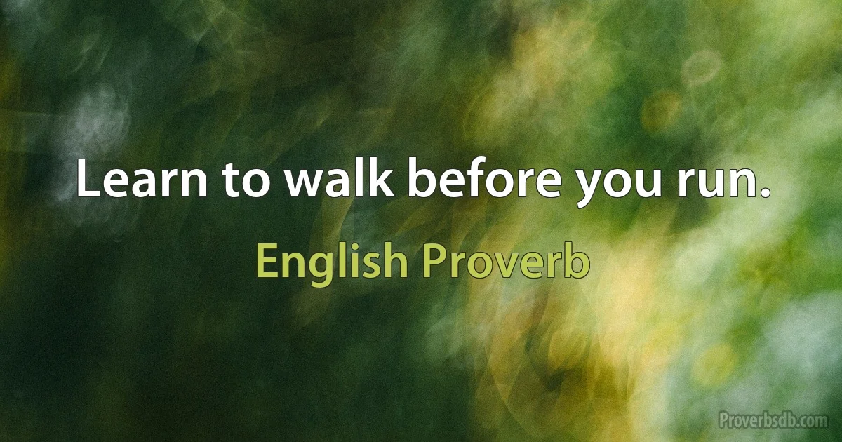 Learn to walk before you run. (English Proverb)