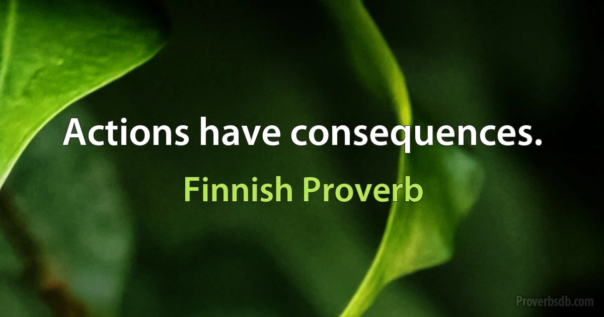 Actions have consequences. (Finnish Proverb)