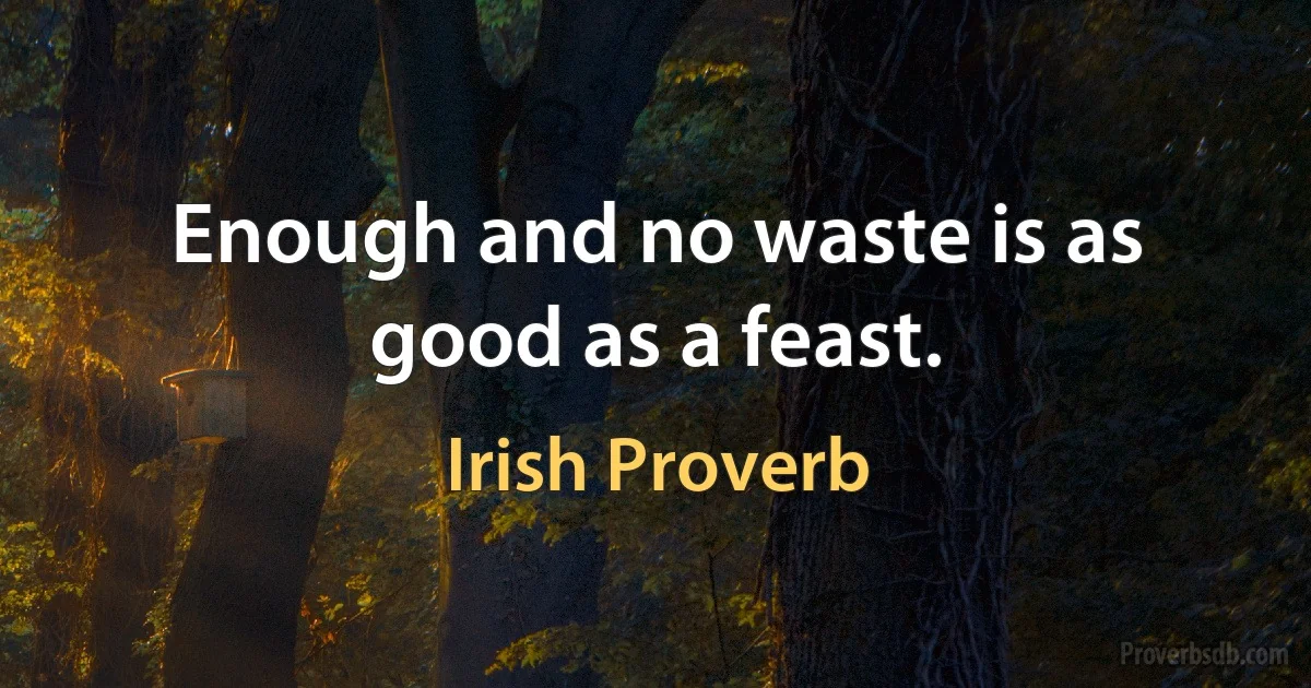 Enough and no waste is as good as a feast. (Irish Proverb)