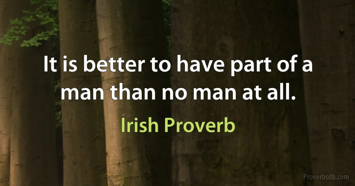 It is better to have part of a man than no man at all. (Irish Proverb)