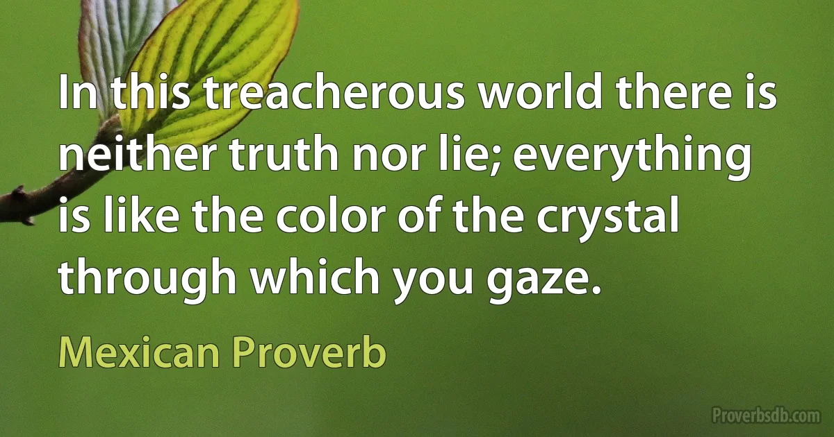 In this treacherous world there is neither truth nor lie; everything is like the color of the crystal through which you gaze. (Mexican Proverb)