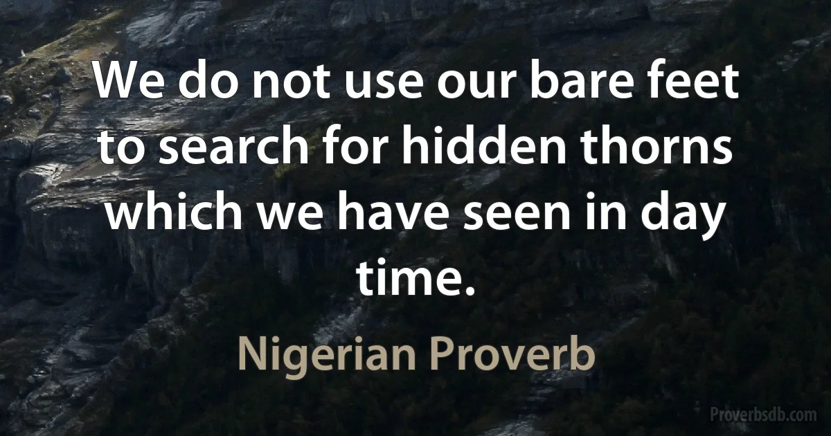 We do not use our bare feet to search for hidden thorns which we have seen in day time. (Nigerian Proverb)