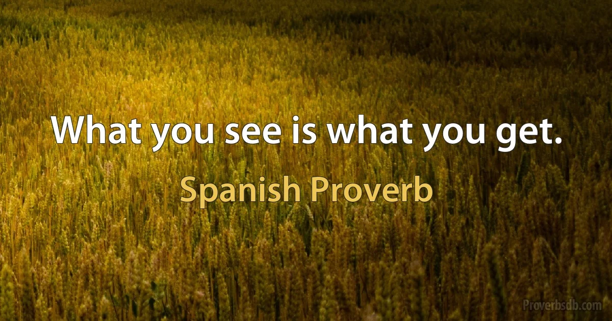 What you see is what you get. (Spanish Proverb)