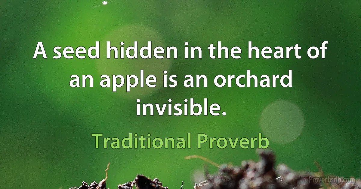 A seed hidden in the heart of an apple is an orchard invisible. (Traditional Proverb)