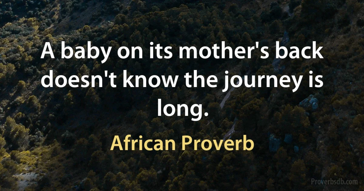 A baby on its mother's back doesn't know the journey is long. (African Proverb)