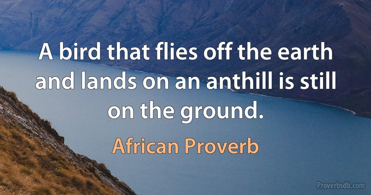 A bird that flies off the earth and lands on an anthill is still on the ground. (African Proverb)