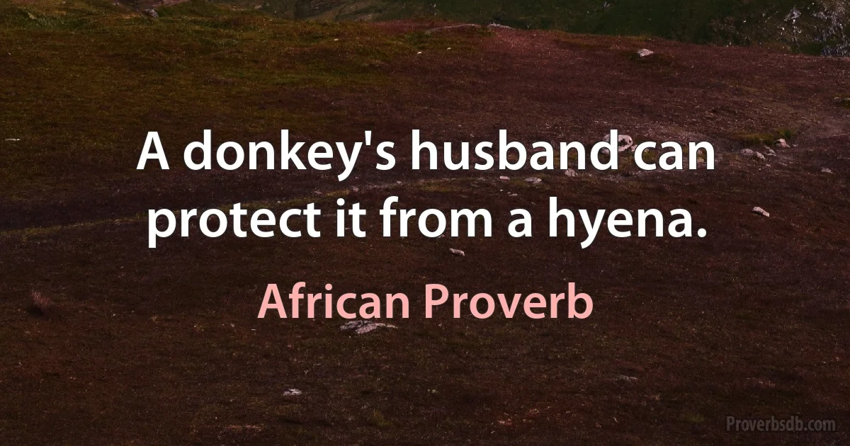 A donkey's husband can protect it from a hyena. (African Proverb)