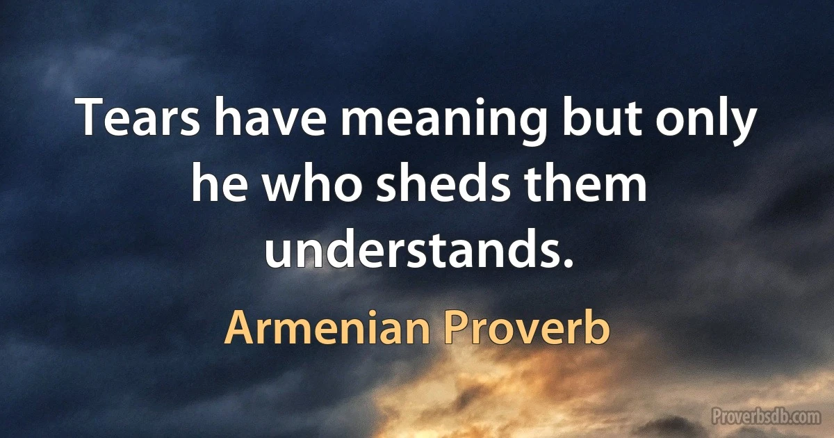 Tears have meaning but only he who sheds them understands. (Armenian Proverb)