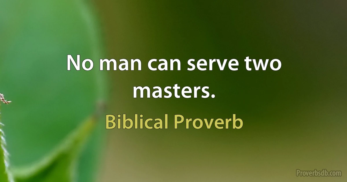 No man can serve two masters. (Biblical Proverb)