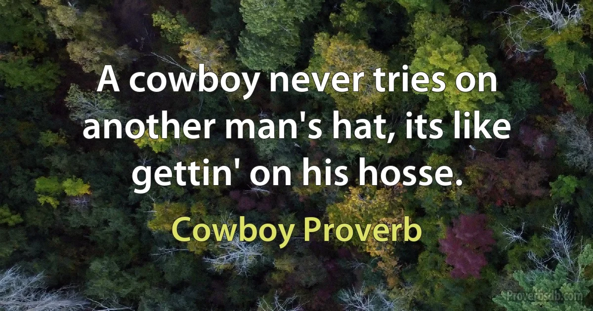 A cowboy never tries on another man's hat, its like gettin' on his hosse. (Cowboy Proverb)