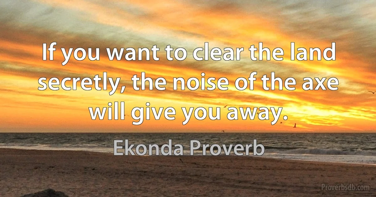 If you want to clear the land secretly, the noise of the axe will give you away. (Ekonda Proverb)