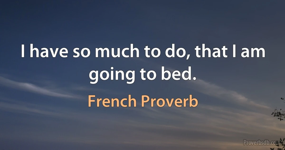 I have so much to do, that I am going to bed. (French Proverb)