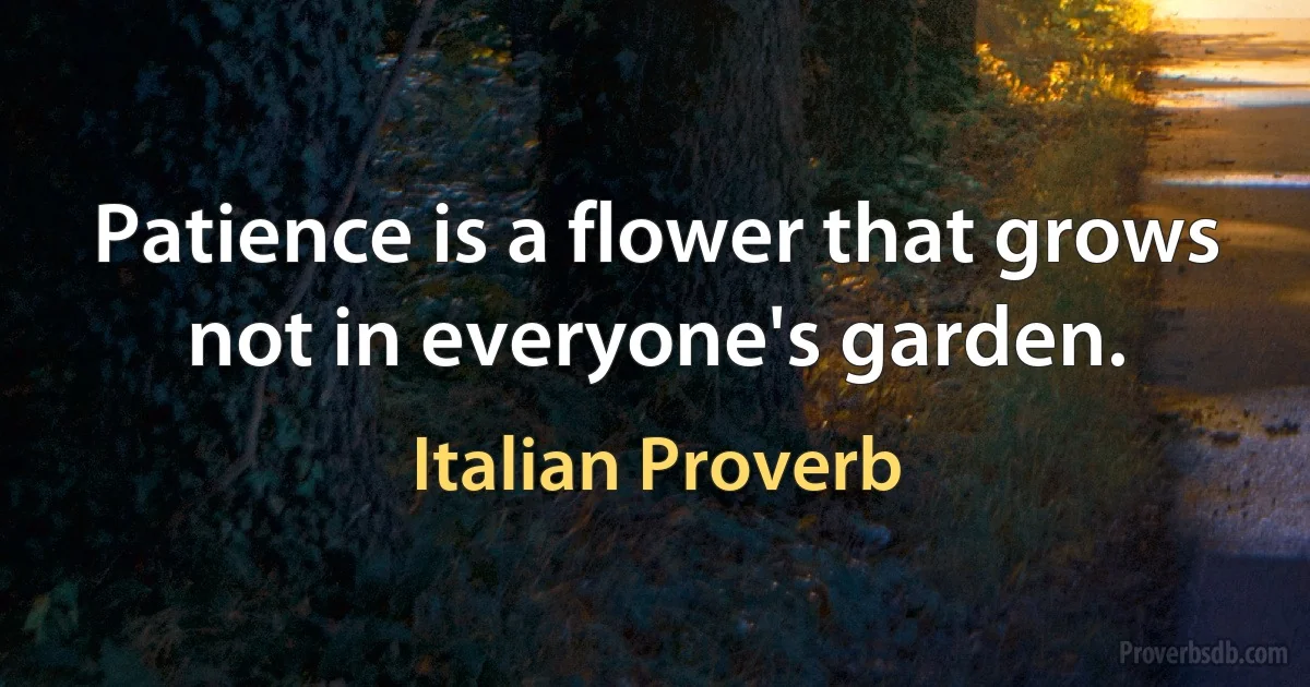 Patience is a flower that grows not in everyone's garden. (Italian Proverb)