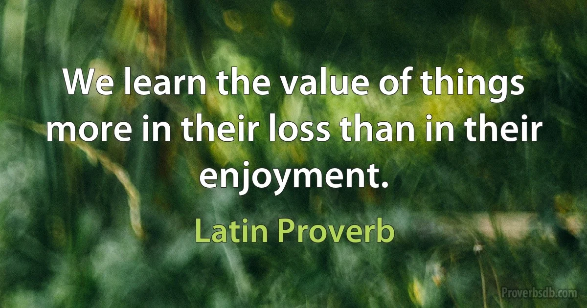 We learn the value of things more in their loss than in their enjoyment. (Latin Proverb)