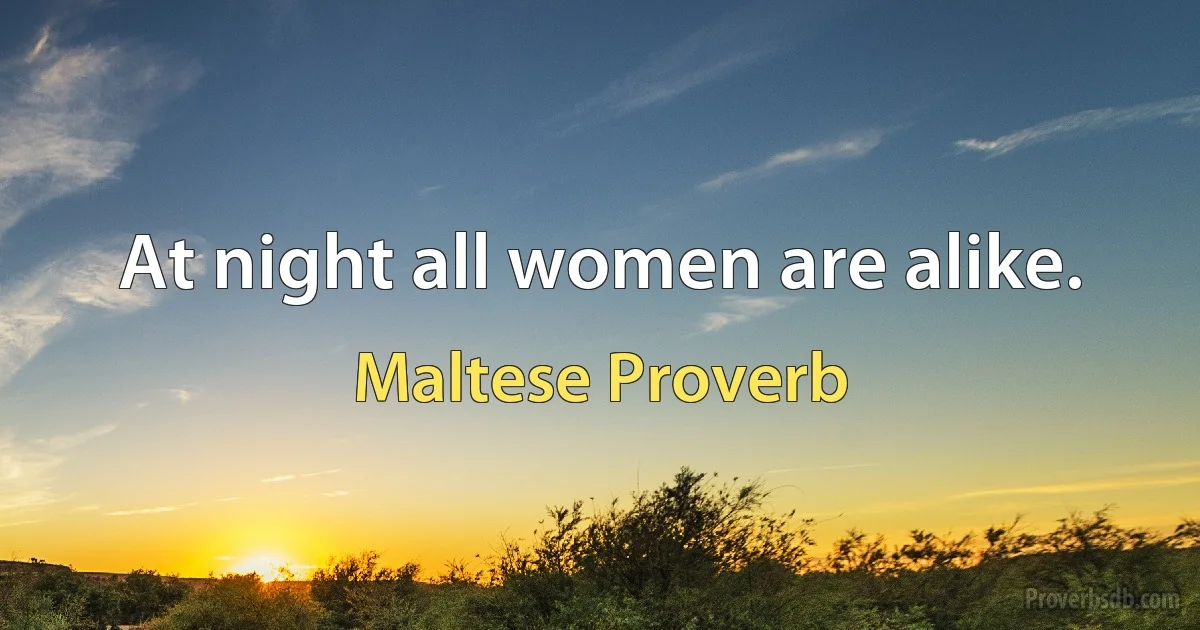 At night all women are alike. (Maltese Proverb)