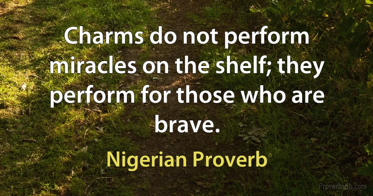 Charms do not perform miracles on the shelf; they perform for those who are brave. (Nigerian Proverb)