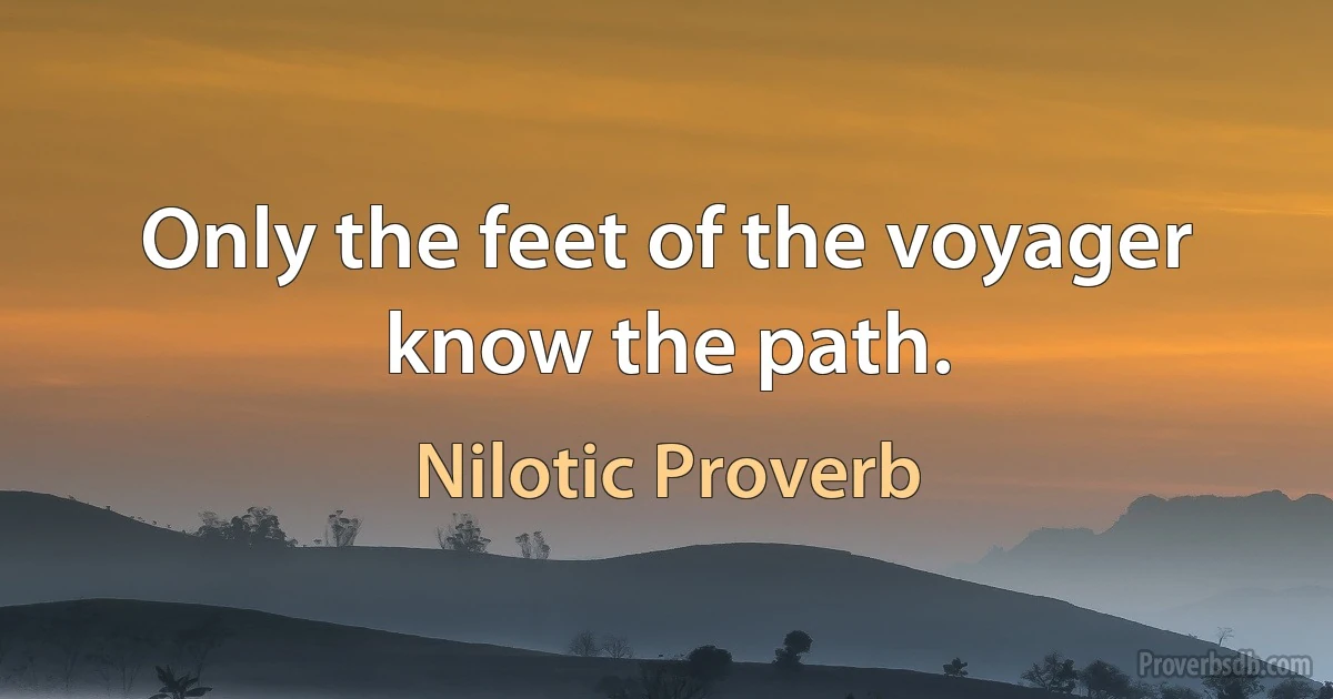 Only the feet of the voyager know the path. (Nilotic Proverb)