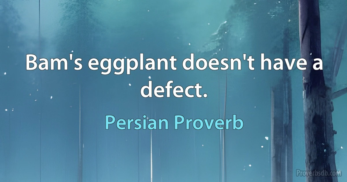 Bam's eggplant doesn't have a defect. (Persian Proverb)